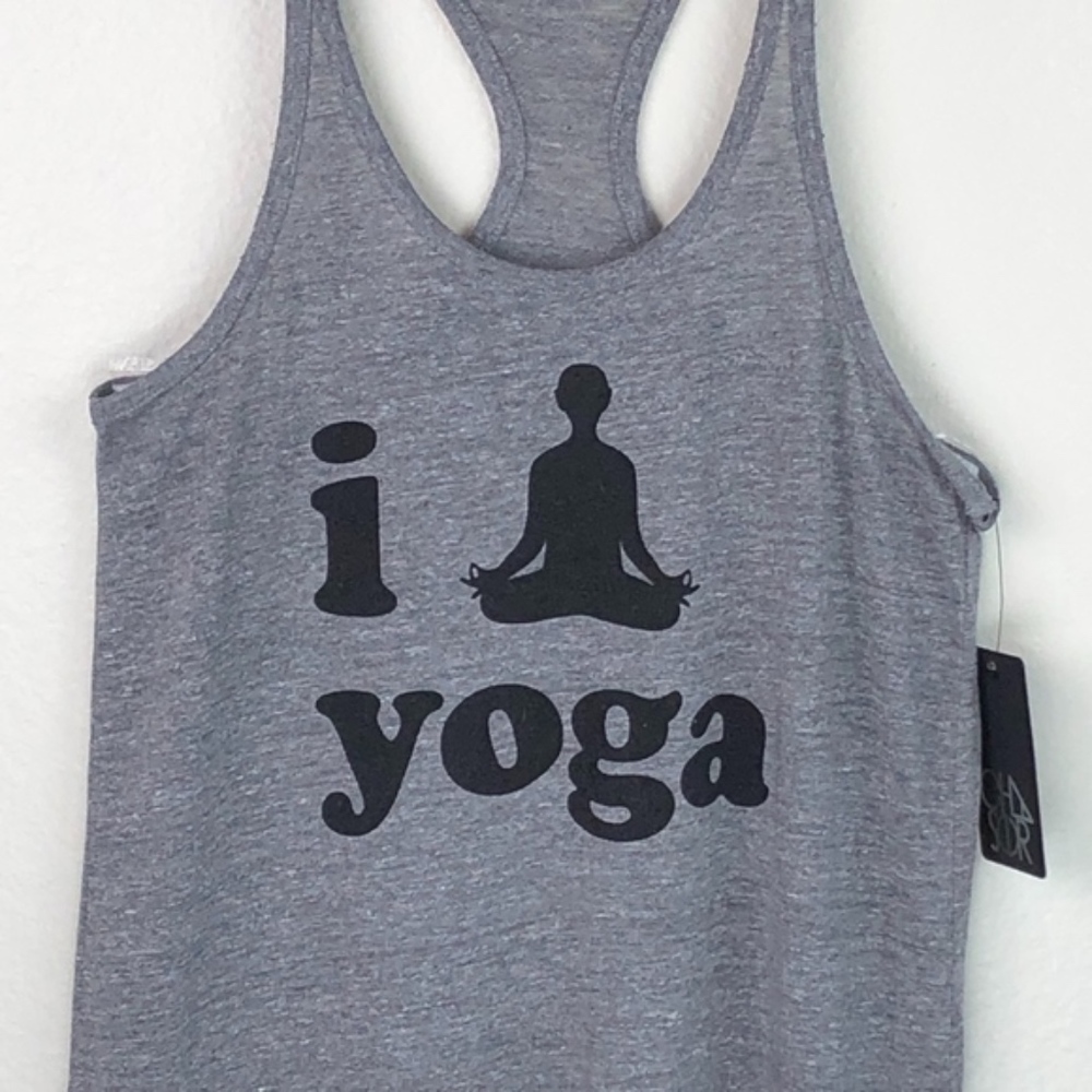 NEW Chaser I Love Yoga Graphic Racerback Tank Top - Picture 3 of 7